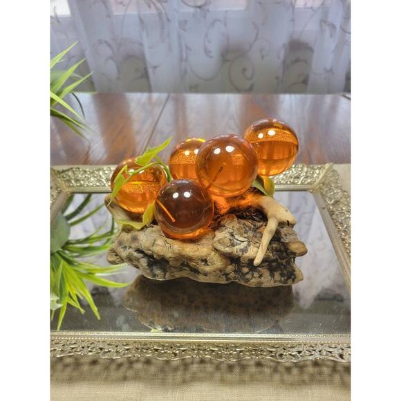 Vintage Lucite Orange Grapes Cluster, Driftwood Vine, MCM Autumn Decor - Picture 2 of 4